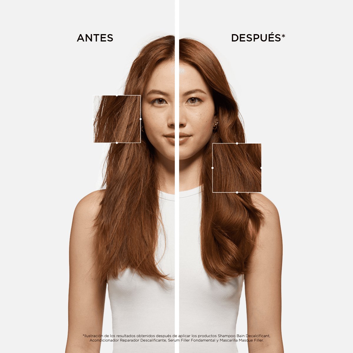 antes y despues del Pre-Shampoo Reparador Descalcificante de Kérastase